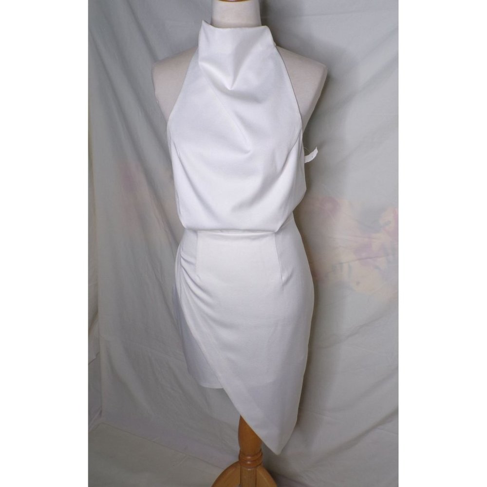 ELLIATT Camo Asymmetric Satin Halter Dress White Large 8 NEW - Picture 6 of 13